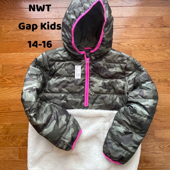 NEW Gap Kids Camo Sherpa Pullover Jacket with Pink Detail Size XXL 14-16 - Picture 10 of 10